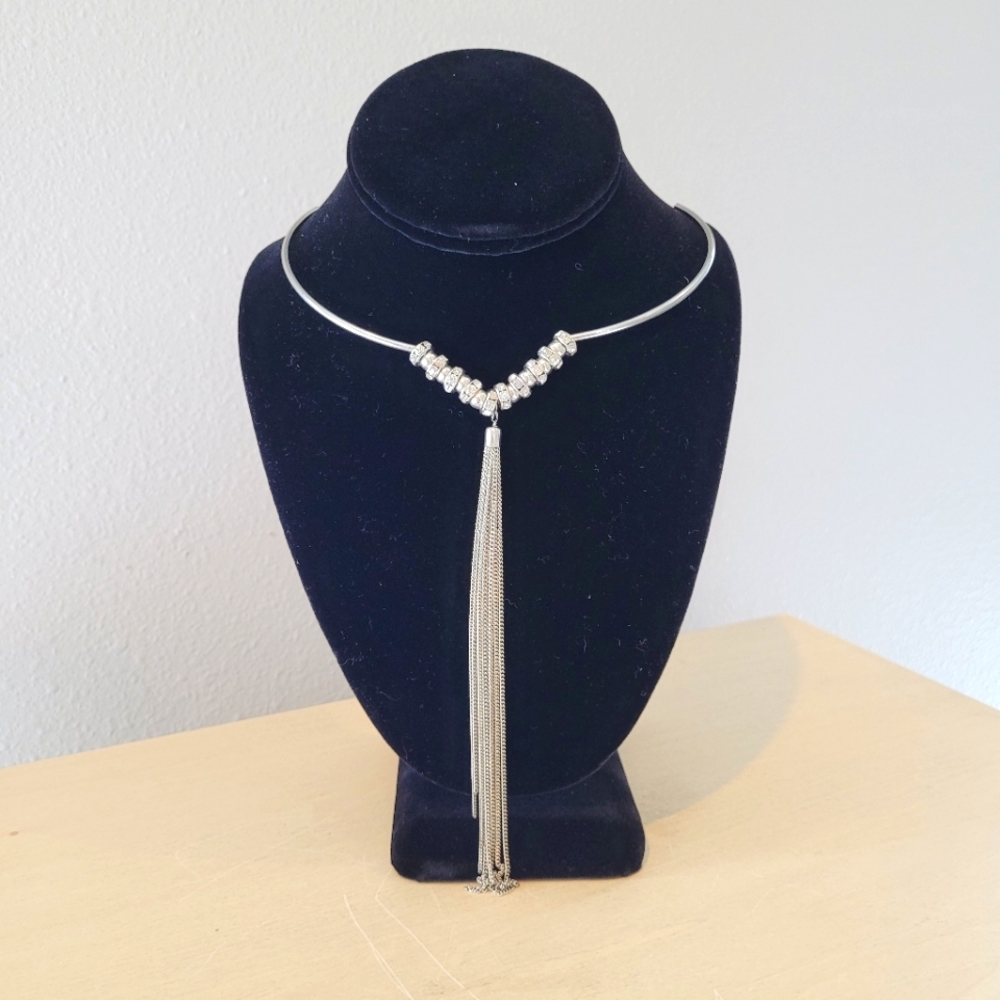 Unusual Silvertone Bolero-Rodeo choker with Long tassle Tail